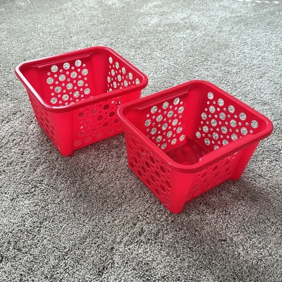Red Plastic Storage Baskets (2) - Picture 3 of 7